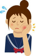 顎を痛そうにおさえてる女子学生のイラスト