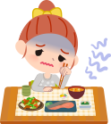 俯いて食事が進まない女性のイラスト